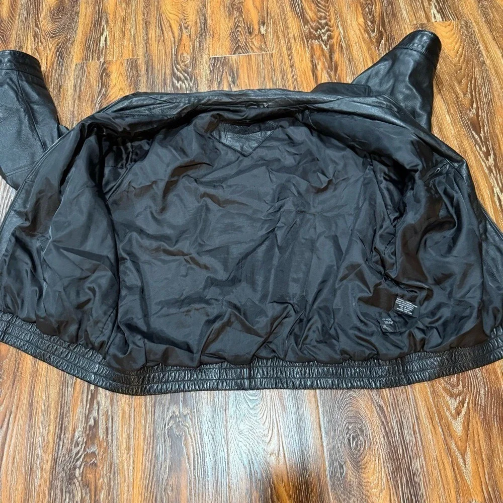 Roundtree &‎ York Mens Black Leather Bomber Jacket XL Full Zip Collared Biker